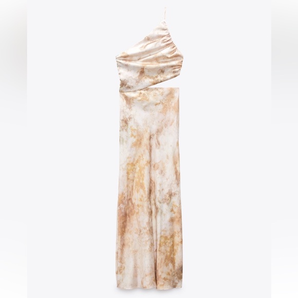ZARA CUT OUT SATIN EFFECT PRINTED DRESS - Picture 1 of 14
